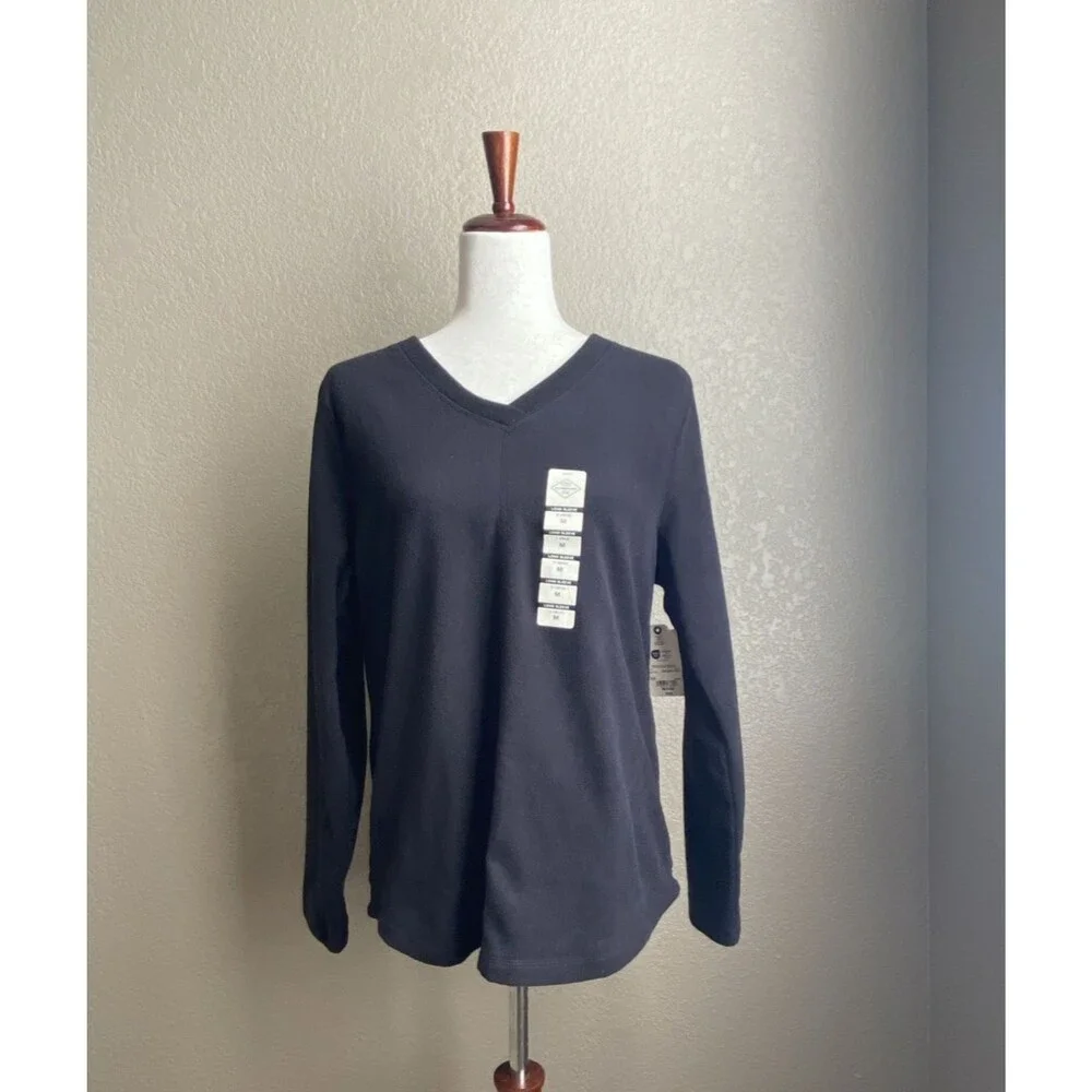St. John’s Bay Women’s V-Neck Long Sleeve Top Black Size M Polyester - Picture 1 of 11